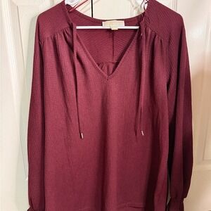 Michael‎ Kors Deep Red V-Neck Blouse Size XL